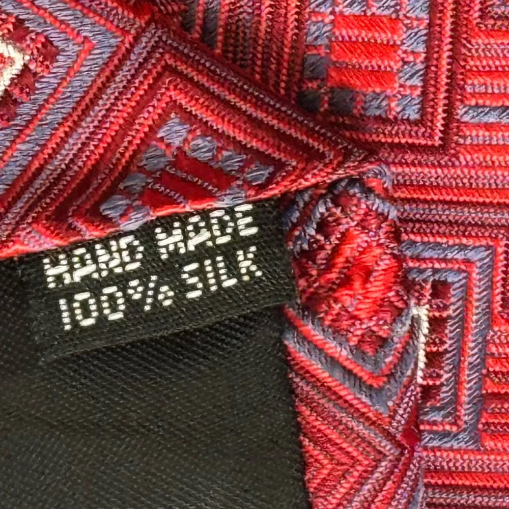 SPQR Men’s Necktie Jacquard Red and Blue 100% Silk Handmade Tie
